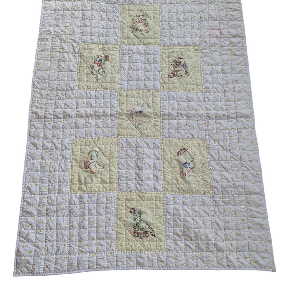 Vintage baby Quilt hand embroidered Primitive